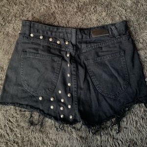 Pearl Stud Black Denim Shorts